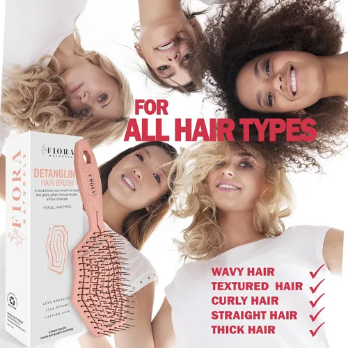 Miniatura 6 de Fiora Naturals Cepillo desenredante para el cabello para mujer, cepillo desenredante con cerdas suaves flexibles, se desliza suavemente a través