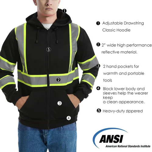 Miniatura 4 de SKSAFETY Hi Vis - Sudaderas con capucha de seguridad para el trabajo para hombre, chaqueta con capucha reflectante de alta visibilidad de clase 3