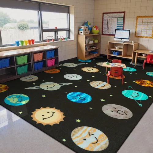 Miniatura 13 de STARUIA Alfombra de aula con cara sonriente de planeta, 5 x 7.6 pulgadas, alfombra educativa circular para aula, preescolar, guardería, alfombra