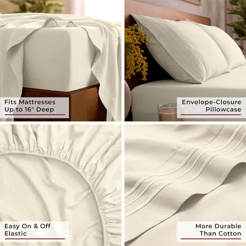 Miniatura 5 de Mellanni Juego de sábanas completas - 4 piezas de la colección icónica de ropa de cama - Sábanas de hotel de lujo, extra suaves, refrescantes, 1128