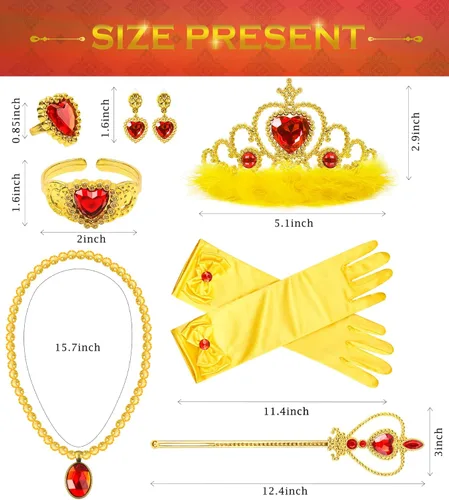 Miniatura 8 de Accesorios de disfraz de princesa, guantes de princesa, BIBUTY 7 piezas para niñas pequeñas con corona de princesa, varita, guantes, collar, aretes