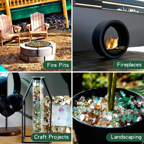 Miniatura 4 de Onlyfire 10 libras de cristales de fuego reflectantes mezclados para chimenea, hogueras y paisajismo, piedras de cristal de fuego de ½ pulgada
