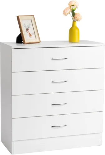 Karl home Cómoda de 4 cajones para dormitorio, cajoneras pequeñas, mesita de noche moderna, cómoda blanca con 4 cajones de almacenamiento, Blanco