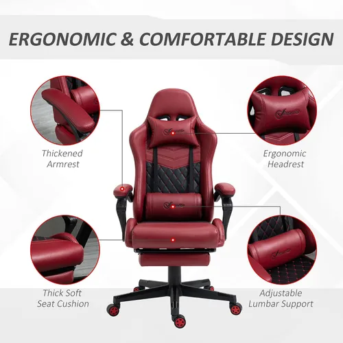 Miniatura 4 de Silla de juegos, silla ergonómica de escritorio para computadora con reposapiés, silla giratoria de altura ajustable, piel sintética y soporte