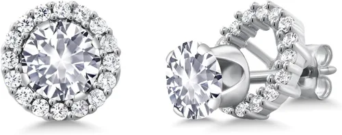 Miniatura 242 de Gem Stone King Aretes redondos de plata de ley 925 de 0.236 in con piedra natal extraíble para mujer