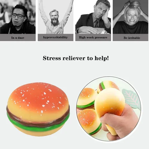 Miniatura 3 de Hamburger Stress Toys - Juguetes para apretar hamburguesas, juguetes elásticos para hamburguesas, juguetes novedosos y divertidos para aliviar