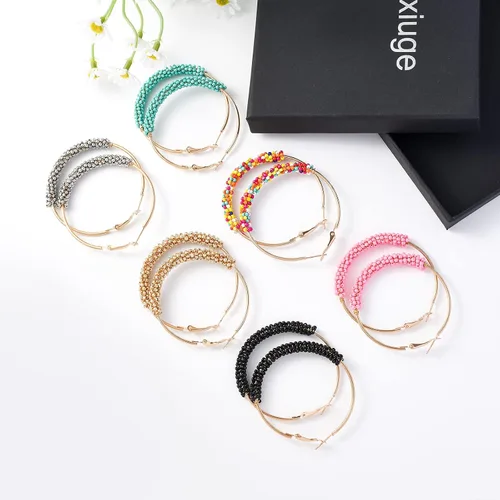 Miniatura 8 de Jinxiuge Juego de 6 pares de aretes de aro con cuentas para mujer, hechos a mano