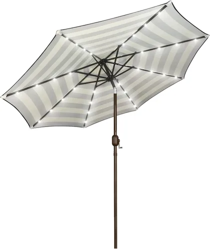 Miniatura 8 de Blissun - Sombrilla solar de 9 pies, 32 luces LED, parasol de mesa para patio, jardín, cubierta, piscina y playa (gris)