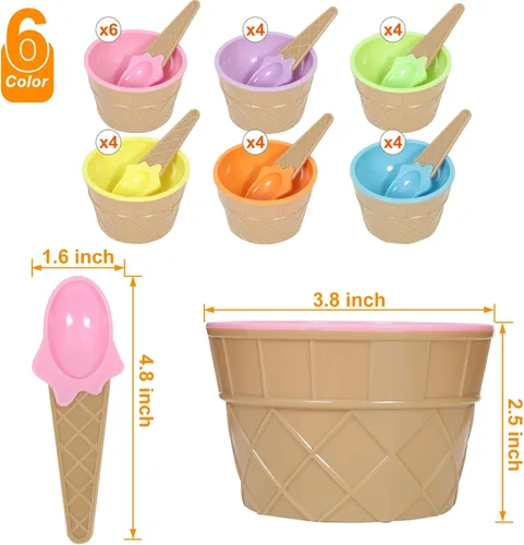 Miniatura 2 de Hbaushun Paquete de 6 cuencos de plástico para helado con cucharas, tazas de helado de plástico reutilizables, juego de cuencos de crema