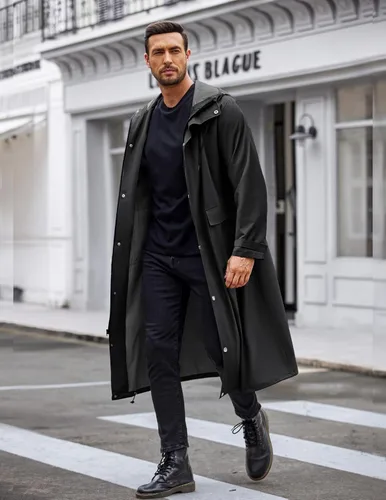Miniatura 3 de COOFANDY Chaqueta impermeable para hombre con capucha, impermeable, ligera, activa, larga