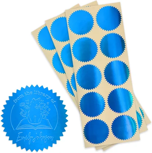 MaxMark Etiquetas de Sello Autoadhesivas de 1.75 pulgadas de Color Azul Brillante para Certificados, Biblioteca, Sellos de Relieve Notariales - 100