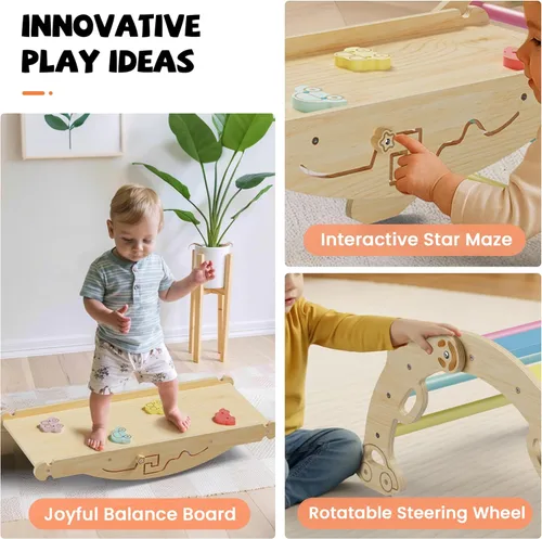Miniatura 3 de Pikler - Juego de escalada triangular con cojín, juguetes de escalada plegables para interiores, gimnasio Montessori para niños pequeños, escalador