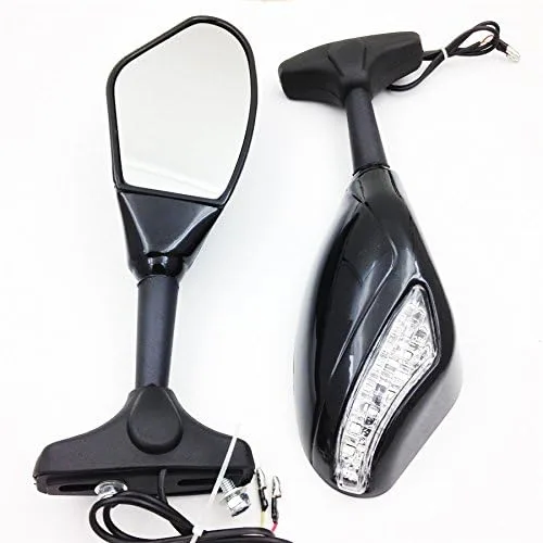 Miniatura 2 de HK - Espejos laterales LED integrados color negro brillante compatibles con Suzuki GSXR 600/750 GSXR 1000 1100 Hayabusa GSF 600S 1200 1200S BANDIT