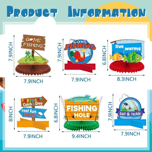 Miniatura 2 de Zonon 12 piezas de decoraciones de fiesta de pesca que se han ido a pescar, decoraciones de fiesta, mesa de nido de abeja, suministros de pescador