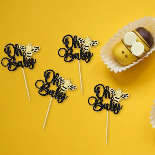 Miniatura 3 de 24 piezas de decoración para cupcakes de abeja Oh Baby con purpurina, selección de cupcakes Oh Babee, tema de abejorro, suministros para pastel