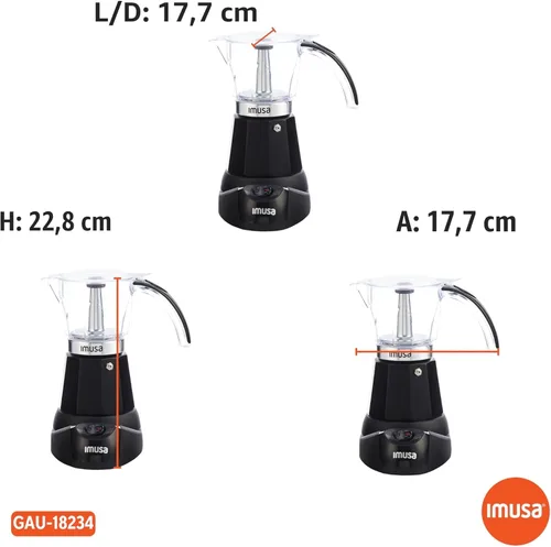 Miniatura 8 de Imusa - Máquina eléctrica para hacer espresso de 6 o 3 tazas, color negro, para café cubano, moka y bebidas de espresso