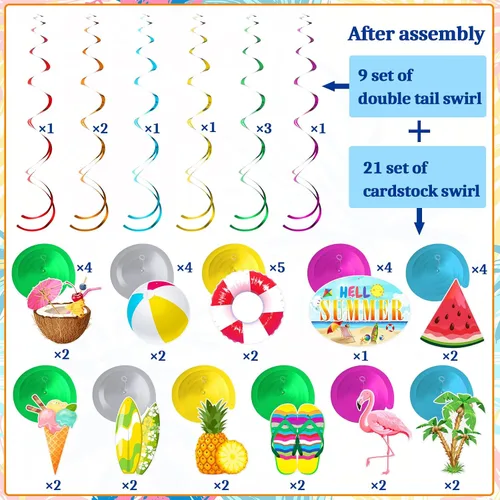Miniatura 3 de Fabbay 30 piezas de remolinos colgantes de techo de aluminio para fiesta de verano en la piscina, playa, decoración de fiesta de cumpleaños