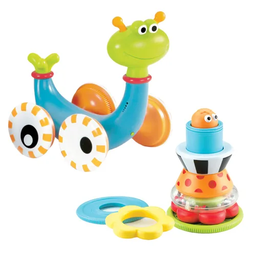 Yookidoo Juguete Musical de Caracol Crawl 'N' Go con Apilador - Promueve el Gateo y Caminar del Bebé. Rueda y Gira su Caparazón Mientras se Mueve.