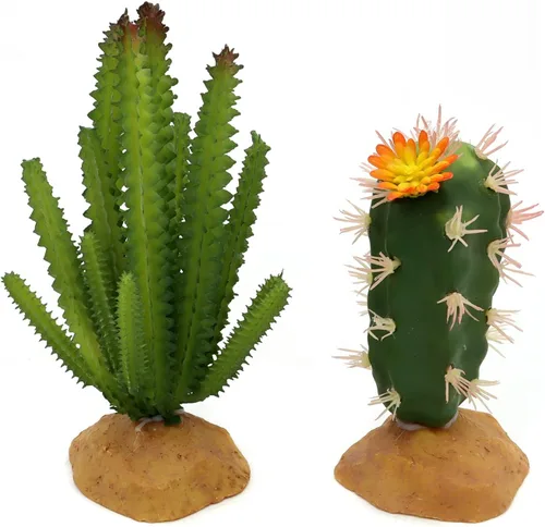 Miniatura 5 de JIHAQUA Plantas de reptiles suculentas, selvas tropicales artificiales del desierto para lagarto barbudo, dragón camaleón, gecko, serpiente, Set 2