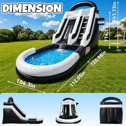 Miniatura 2 de Tobogán acuático inflable para adultos, tobogán acuático 100% de PVC de 21 pies con piscina grande, tobogán ancho con piscina poco profunda