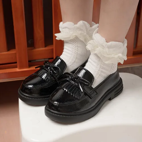 Miniatura 21 de KIDSUN Zapatos de vestir para niño y niña, cómodos zapatos Oxford con cordones para uniforme escolar, mocasines planos (bebé/niño pequeño) E-negro