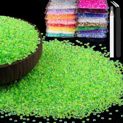 Miniatura 52 de 15000 diamantes de imitación de resina de 0.079 pulgadas a granel, diamantes de imitación de gelatina redondos negros con parte trasera plana, gemas