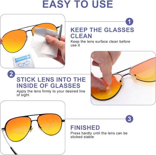 Miniatura 6 de Lentes de lectura bifocales adhesivas, aumento adhesivo para gafas de sol, reutilizables, no necesita agua 1 Paquete