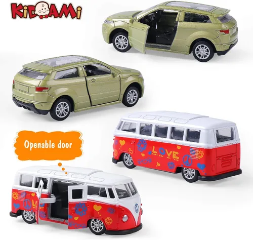 Miniatura 8 de KIDAMI Juego de 5 autos de juguete de metal fundido a presión, puertas que se abren, ambulancia de autos retrocedentes, paquete de regalo para niños