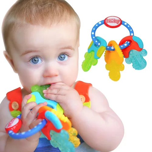Nuby Llaves de mordedor de gel de hielo - Juguetes de silicona calmante para bebés - Suave para encías doloridas Juguetes coloridos y divertidos -