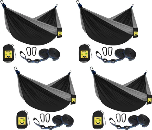Miniatura 12 de SZHLUX Hamaca de camping doble e individual Hamacas portátiles con 2 correas de árbol y bolsa de transporte adjunta, ideal para exteriores, Violeta