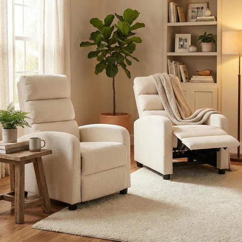 Miniatura 14 de Furnimart Small Manual Recliner Chair for Compact Spaces, Overstuffed Chenille, Chunky Cushion, Comfortable Single Sofa Recliner for Adults, Ideal