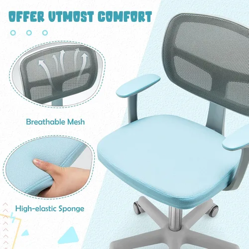 Miniatura 7 de HONEY JOY Silla de escritorio para niños, silla de estudio para niños de altura ajustable, silla giratoria de malla para estudiantes, ruedas Azul
