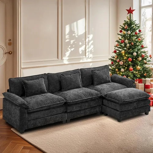 Miniatura 52 de Sofá modular seccional, sofá de nube con otomana, asiento profundo de felpilla en forma de L para sala de estar y apartamento
