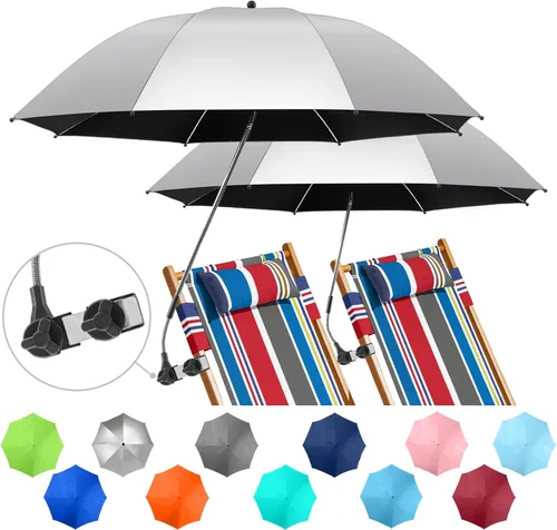 Miniatura 14 de Paquete de 2 paraguas de playa con abrazadera, paraguas ajustable de 360° para silla, paraguas UPF50+ para silla de playa, silla de patio, silla