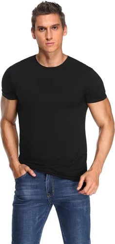 Miniatura 3 de COLORFULLEAF Camisetas de manga corta de bambú con cuello redondo para hombre, 3