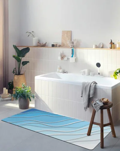 Miniatura 5 de Tapete de baño geométrico azul para bañera, antideslizante, de secado rápido y absorbente, de tierra de diatomeas, para fregadero de cocina