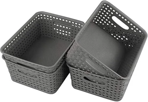 Jekiyo Cesta de almacenamiento de plástico gris, 4 paquetes de contenedores de almacenamiento de despensa