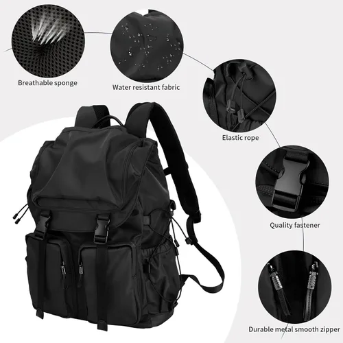 Miniatura 3 de Mochila vintage para computadora portátil para hombres y mujeres, mochila funcional y elegante de 30 litros con diseño de bolsillo lateral elástico