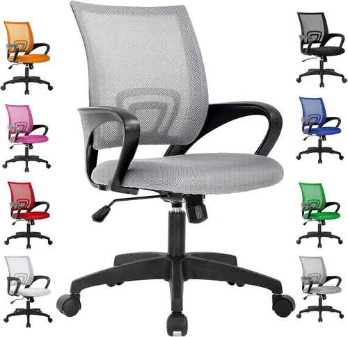 Miniatura 9 de Silla ergonómica de oficina para el hogar, silla de escritorio de malla con respaldo medio, silla de computadora con soporte lumbar, reposabrazos
