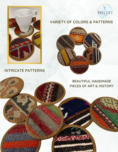 Miniatura 6 de Kilim - Juego de posavasos de tela, juego de posavasos bohemios, posavasos del medio oeste, juego de posavasos de tela, auténtico kilim turco
