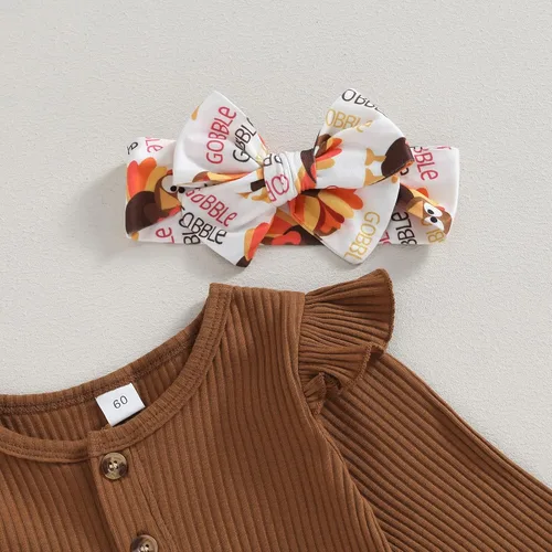 Miniatura 79 de Kuriozud Conjunto de mameluco con volantes para bebé recién nacida, con volantes, lindo conjunto de pantalones acampanados con diadema