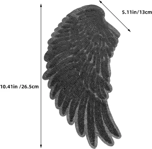 Miniatura 2 de Artibetter Angel Wing Embroidery Sequin Patches 2pcs Medium Black Iron-on Applique for DIY Clothing Repair and Decoration, Large Sewing Supplies for