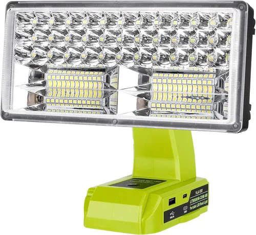 Miniatura 8 de Choerinton Luz de trabajo compatible con batería Ryobi de 18 V, luz de 18 W, portátil, inalámbrica, con puerto de carga USB, reflector LED