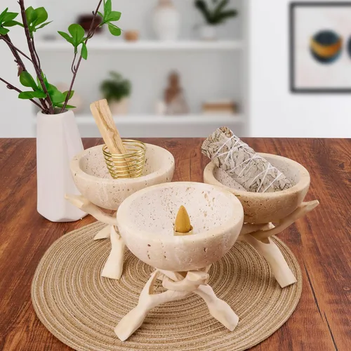 Miniatura 5 de Soporte de Incienso de Mármol Natural, Quemador de Palo Santo y Salvia, Quemador de Incienso Hecho a Mano para Fumigación, Quema de Incienso y Crema
