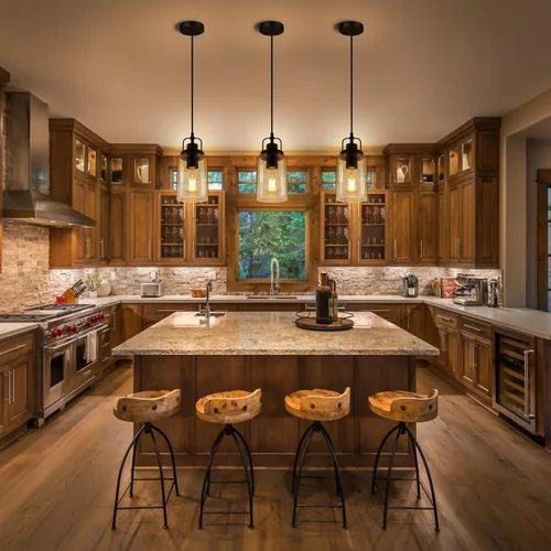 Miniatura 6 de Lámpara colgante de granja, luces colgantes rústicas negras para isla de cocina, iluminación de techo colgante industrial sobre mesa con pantalla