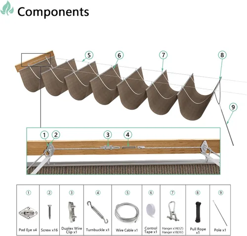 Miniatura 4 de SunnyRoyal Toldo retráctil para pérgola de 7 x 14 pies, toldo de repuesto con herrajes para patio, porche, jardín, al aire libre Marrón