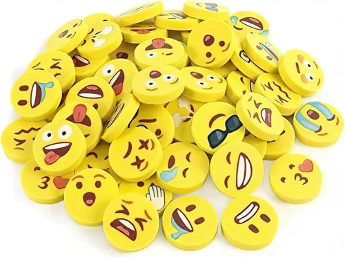 LovesTown 60 mini borradores para niños a granel – Borradores redondos con cara de emoticono de 1 pulgada – Divertidas recompensas para el aula,