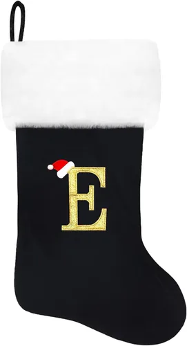 Miniatura 212 de Calcetines de Navidad bordados de 20 pulgadas con monograma, terciopelo negro con puño de felpa blanca supersuave, adornos clásicos para decoración
