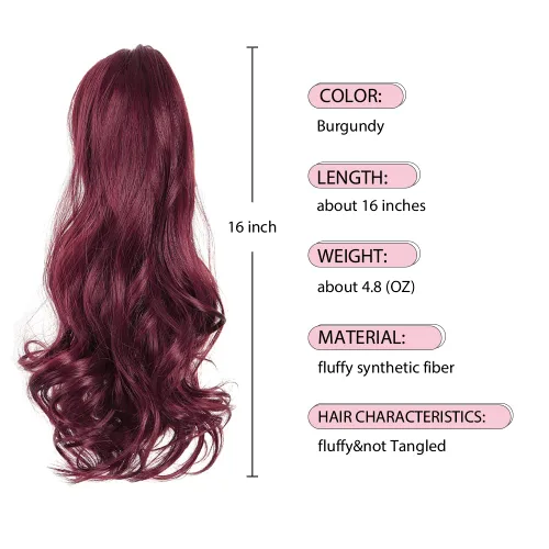 Miniatura 3 de Pinza de extensiones de cola de caballo de cabello rojo para mujer, postizo de cabello rizado de 16 pulgadas, extensiones de cabello sintético