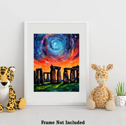 Miniatura 4 de Bestbuddy Pet 8X10 Noche estrellada sin marco Stonehenge Monumento Prehistórico Reino Unido Sitio Histórico Arqueología Viaje Pintura al óleo